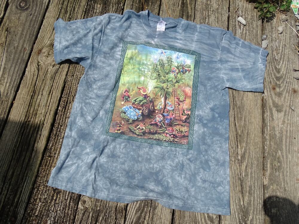 Vintage 90s Gnome Grown Cannabis Tie Dye Shirt L